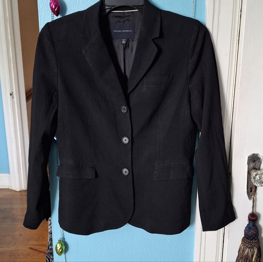 Banana Republic Stretch Womens Sz 10 Black Wool Blazer Summer Weight Vntg Excel
